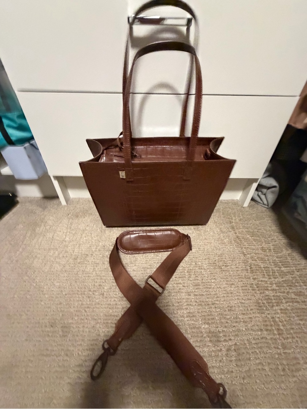 BEIS The Work Tote with Detachable Strap in Maple Croc